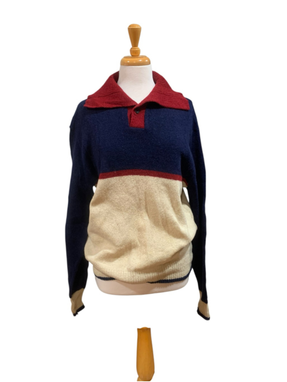 Vtg 60’s Men's Jantzen Wool Pullover Sweater Size M Blue Beige Red